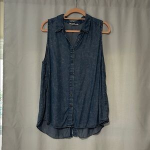 Jane and Delancey Sleeveless Button-Down Denim Top - Dark Blue